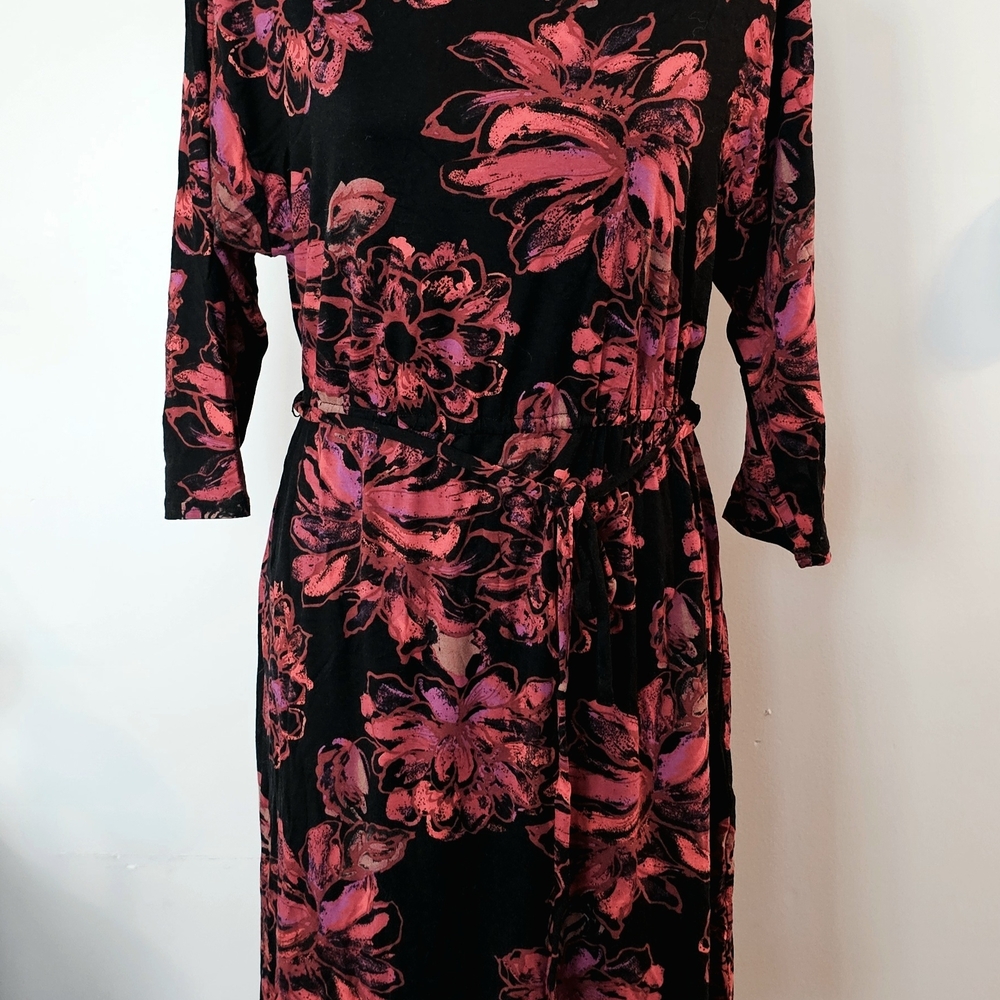 Women's Black Dress with Red Floral Print